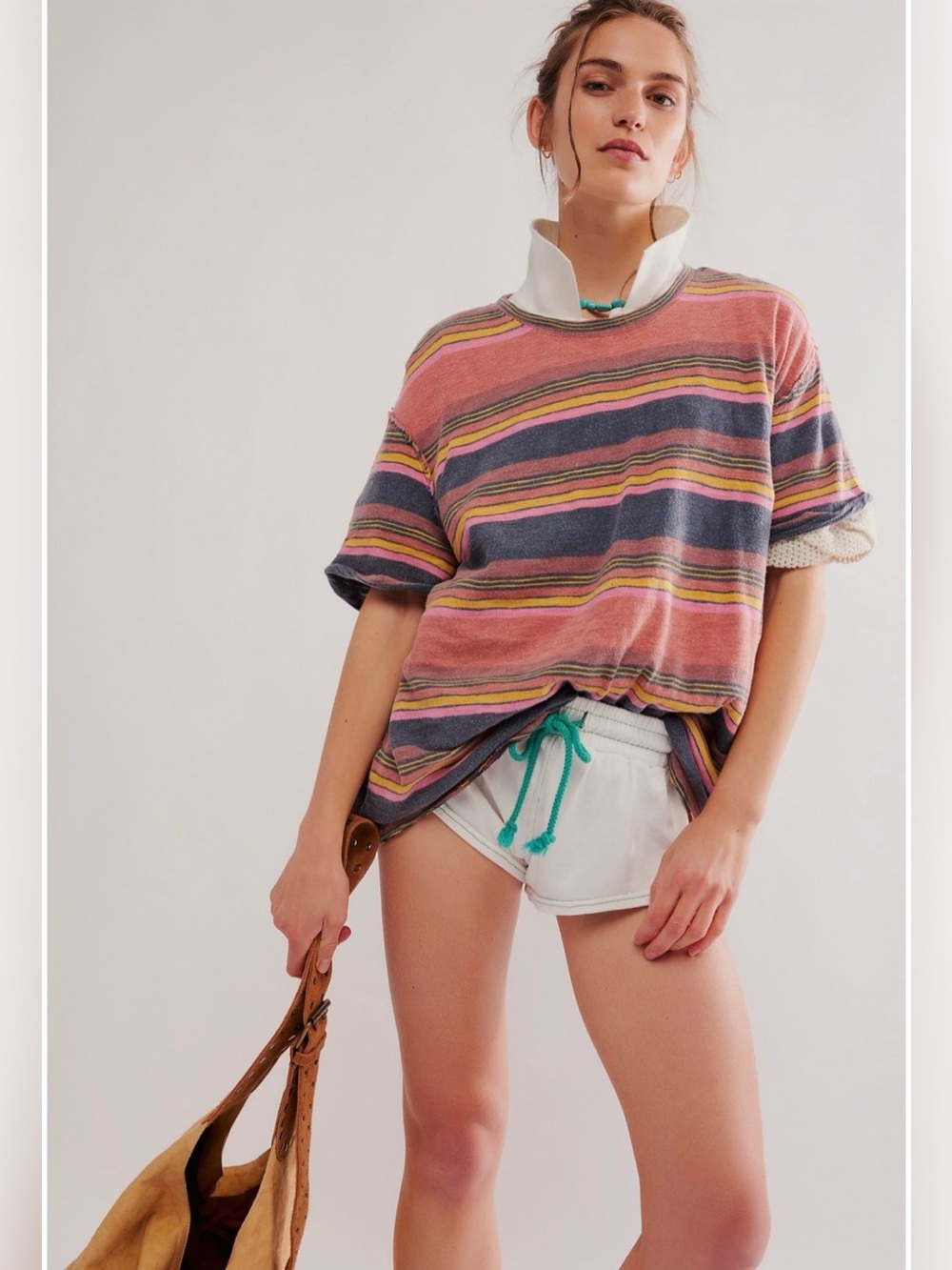 NWT Free People by We The Free Nina Stripe Tee in Sunset Combo Size XL